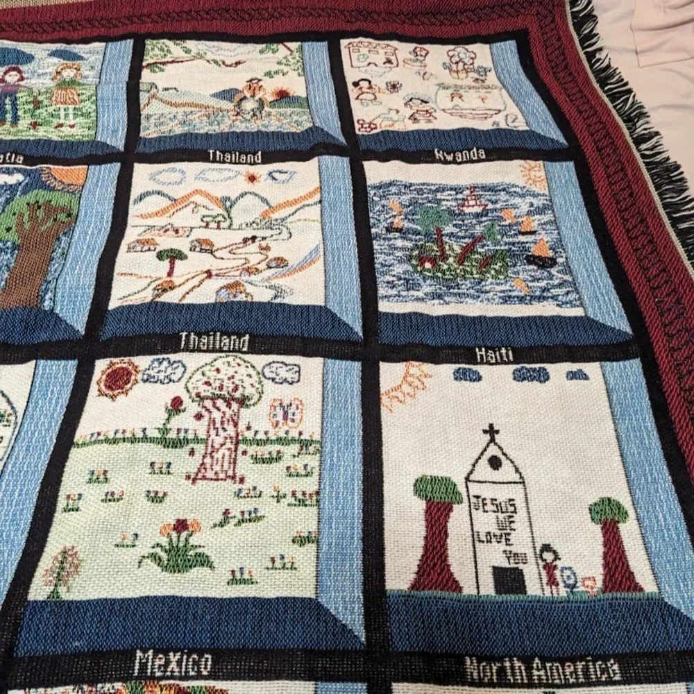 Vintage Goodwin Weavers Life Outreach 2000 Throw Tapestry Mission International